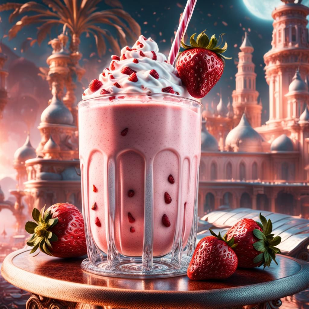 Cozy Strawberry Milkshake in Luxury Vacation Scene