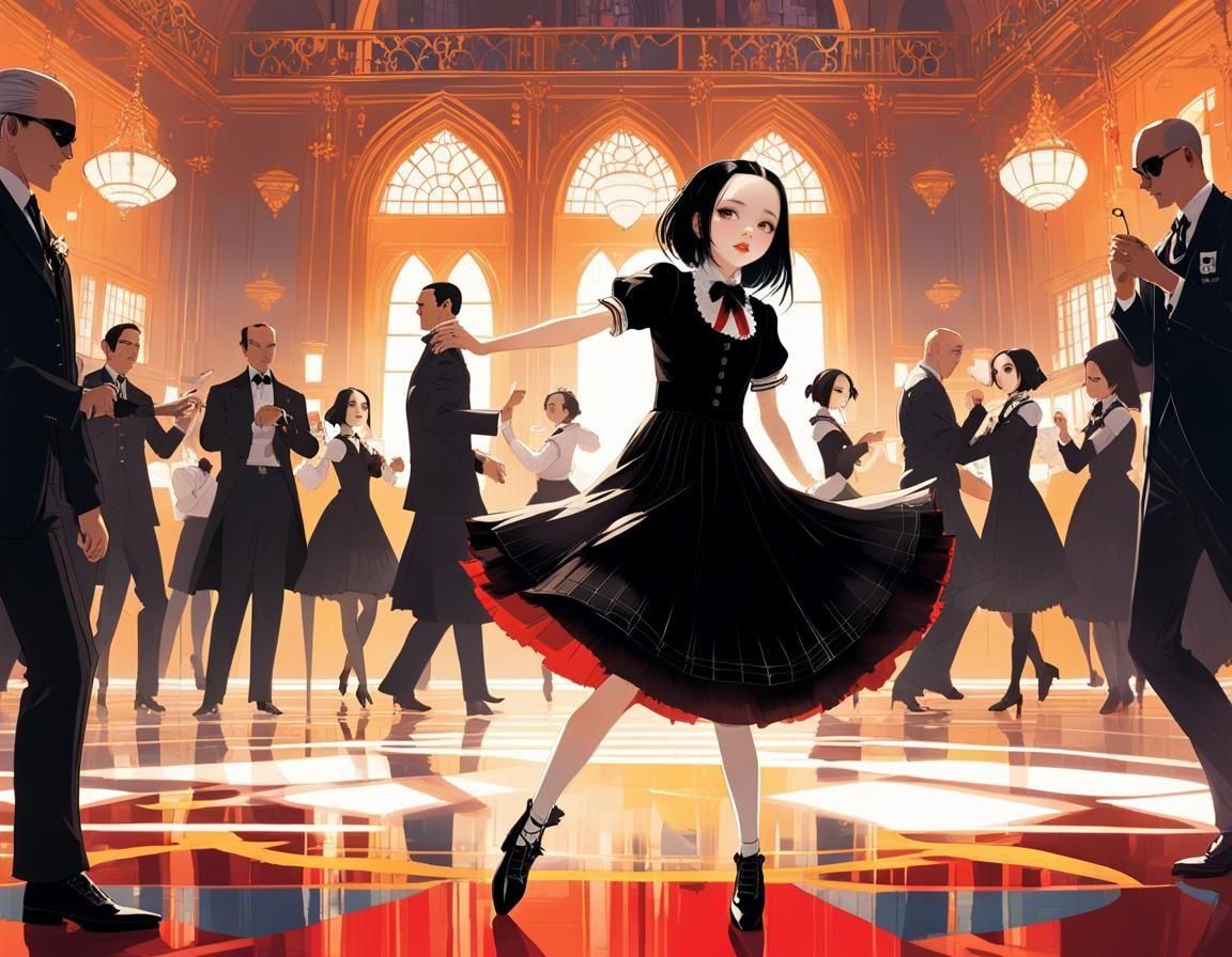 Wednesday Addams Dances: Anime Style Digital Illustration