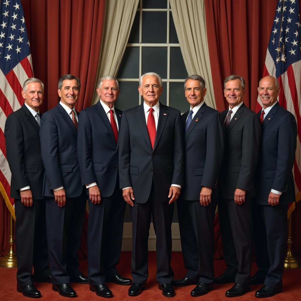 United States Presidents Unite in Formal Portrait Photograph...