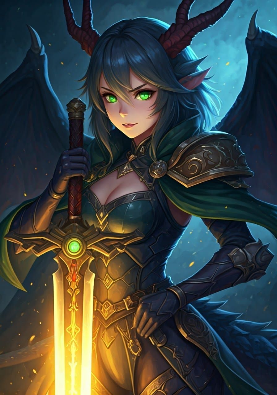 Valiant Dragon-Woman Ready for Battle in Anime Style