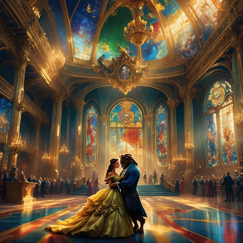 Belle and Beast in Grand Ballroom: Art Deco Style