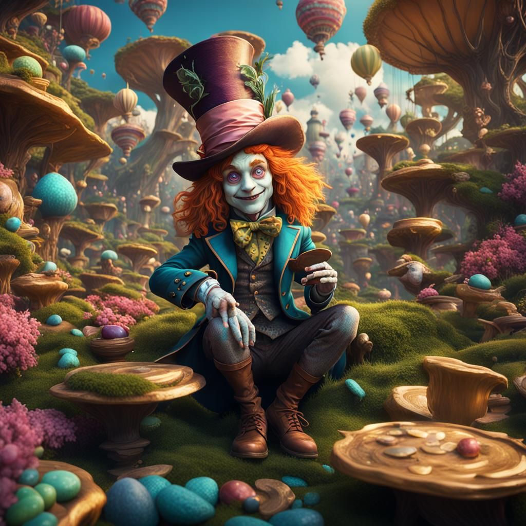 Adorable Mad Hatter and Alice in Wonderland Scene
