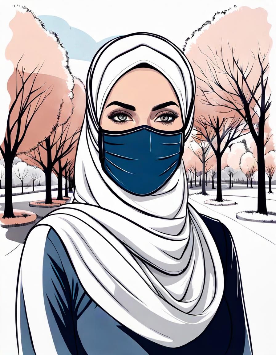 Curvy Woman with Hijab and Facemask in Park