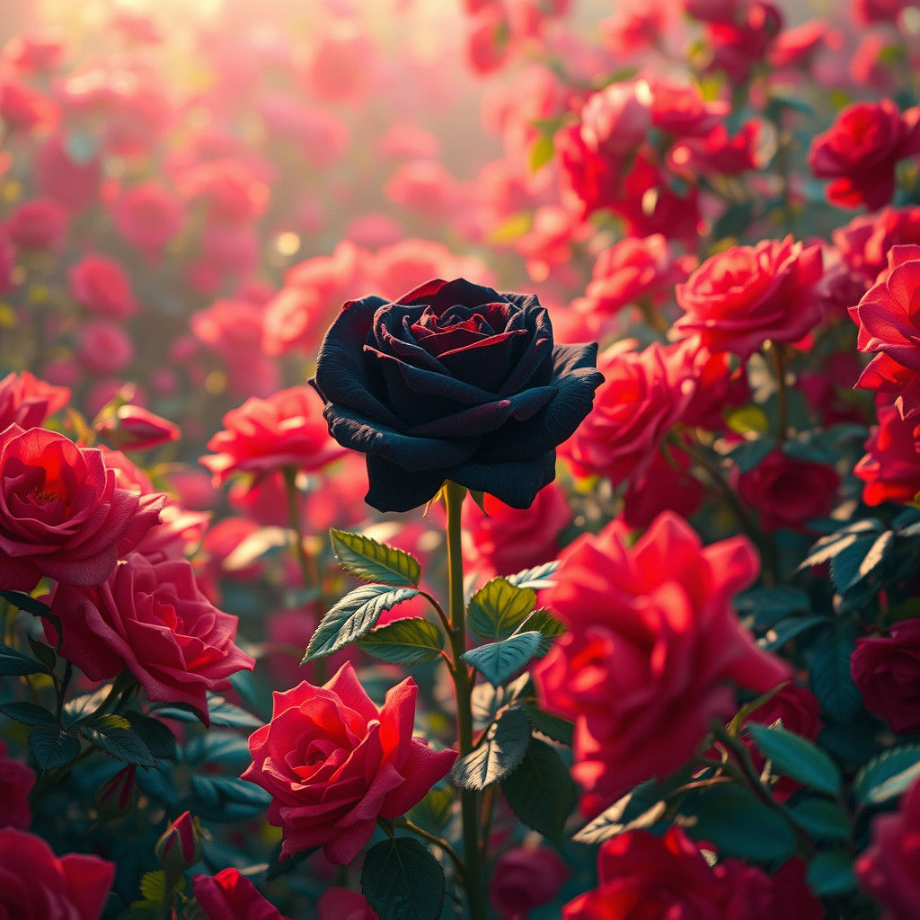 Red and Pink Roses with Black Rose, Matte Painting