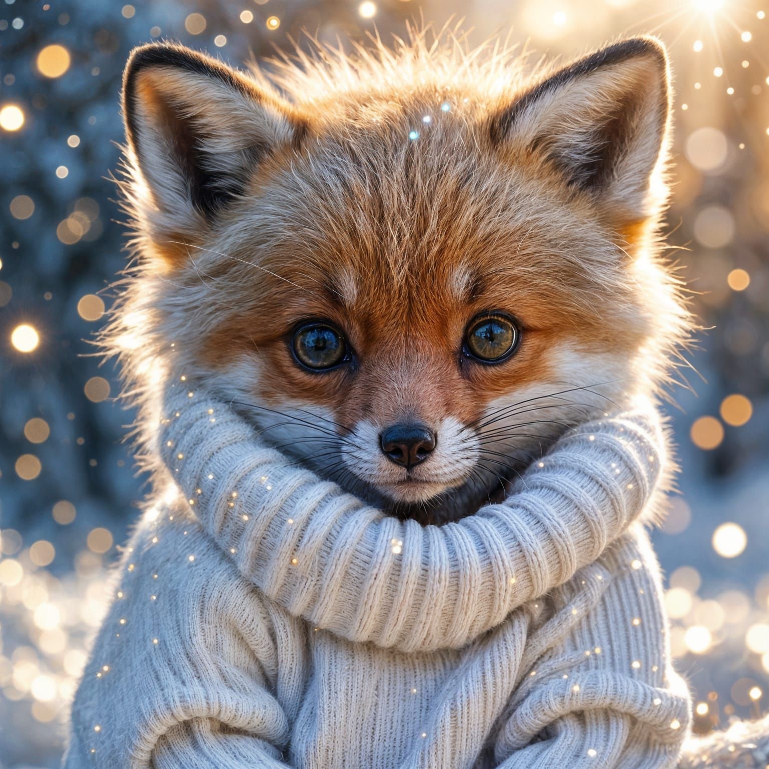Cute Baby Fox Cub in White Jumper