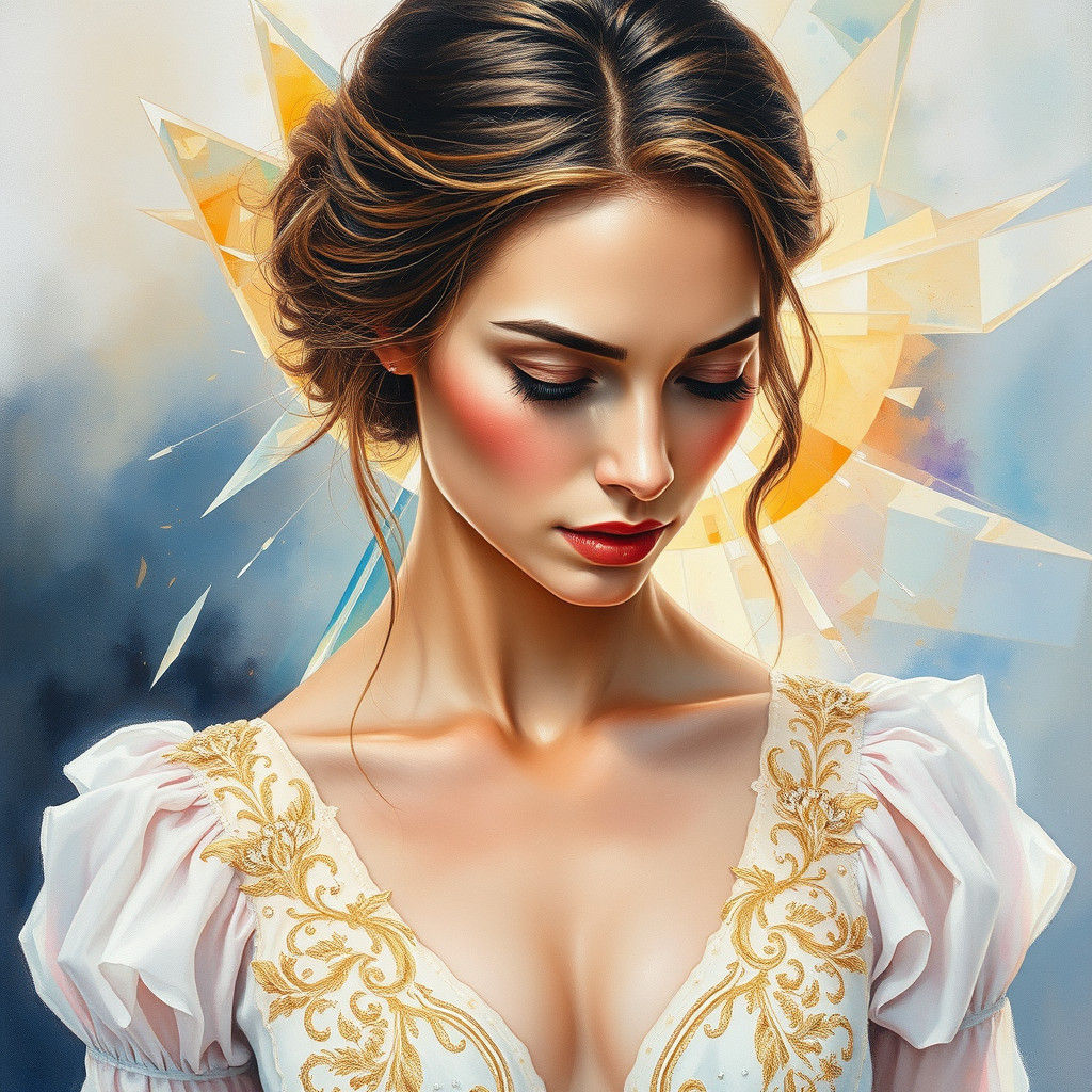 Emotional Woman Portrait in Hyperrealistic Watercolor