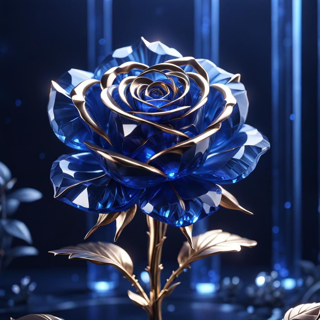 Sapphire Blue Crystal Rose: Fantasy Concept Art