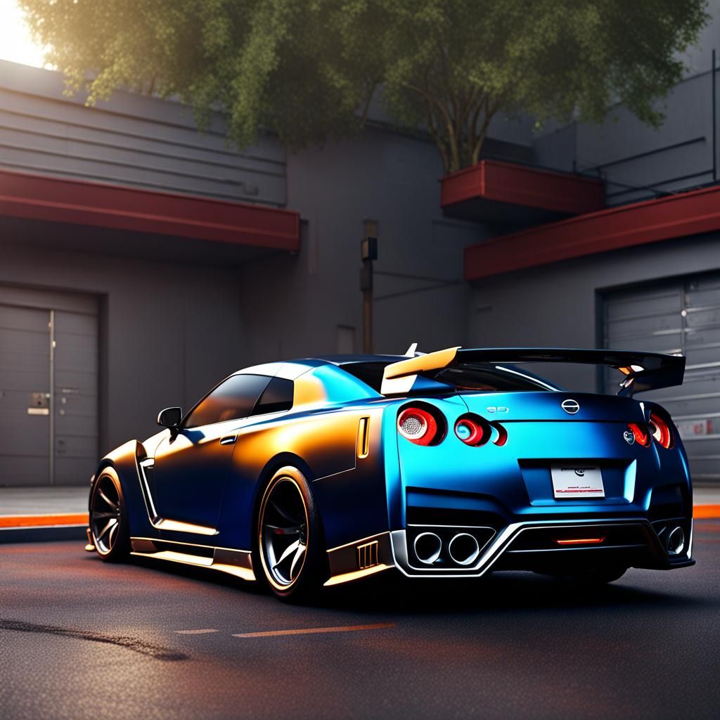 Nissan GTR in Parking Lot: Detailed Matte Painting