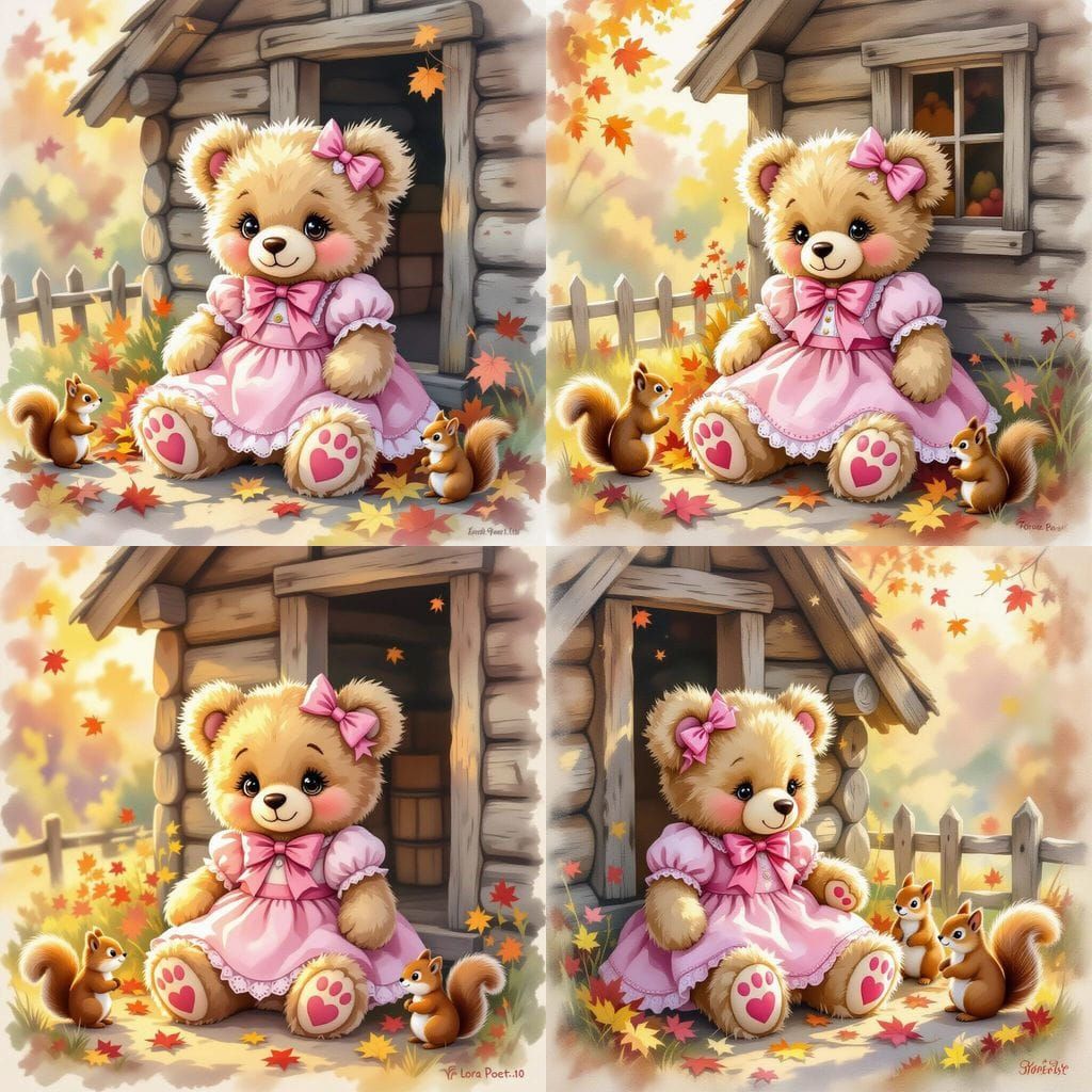 Adorable Teddy Bear in Pink Dress by Rustic House