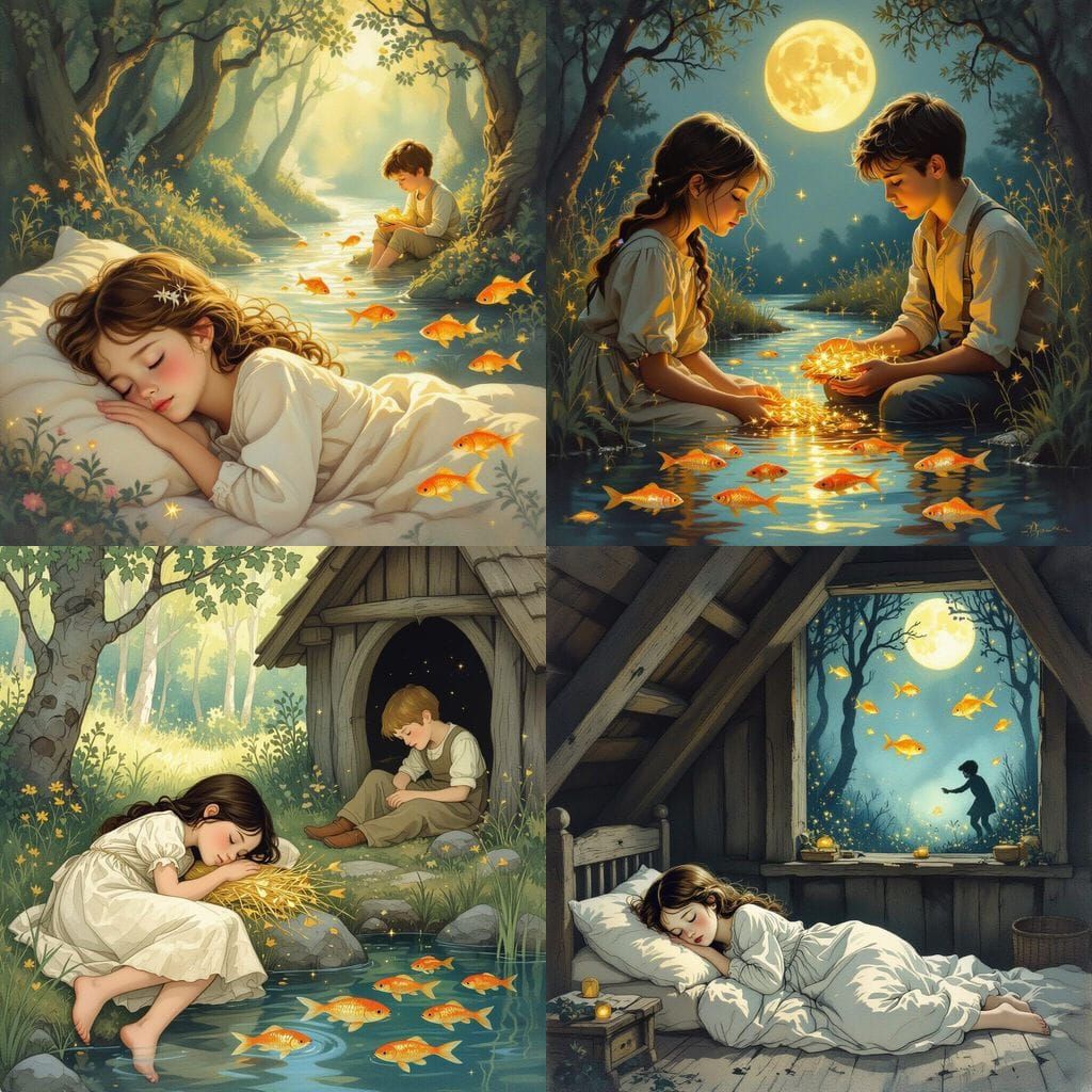 Girl Dreams of Boy Collecting Golden Wood