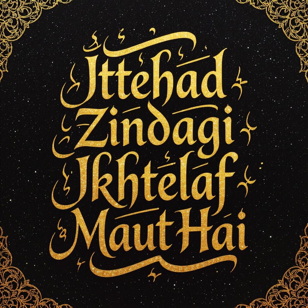 Urdu Calligraphy: Unity of Life, Difference of Death in Gold...