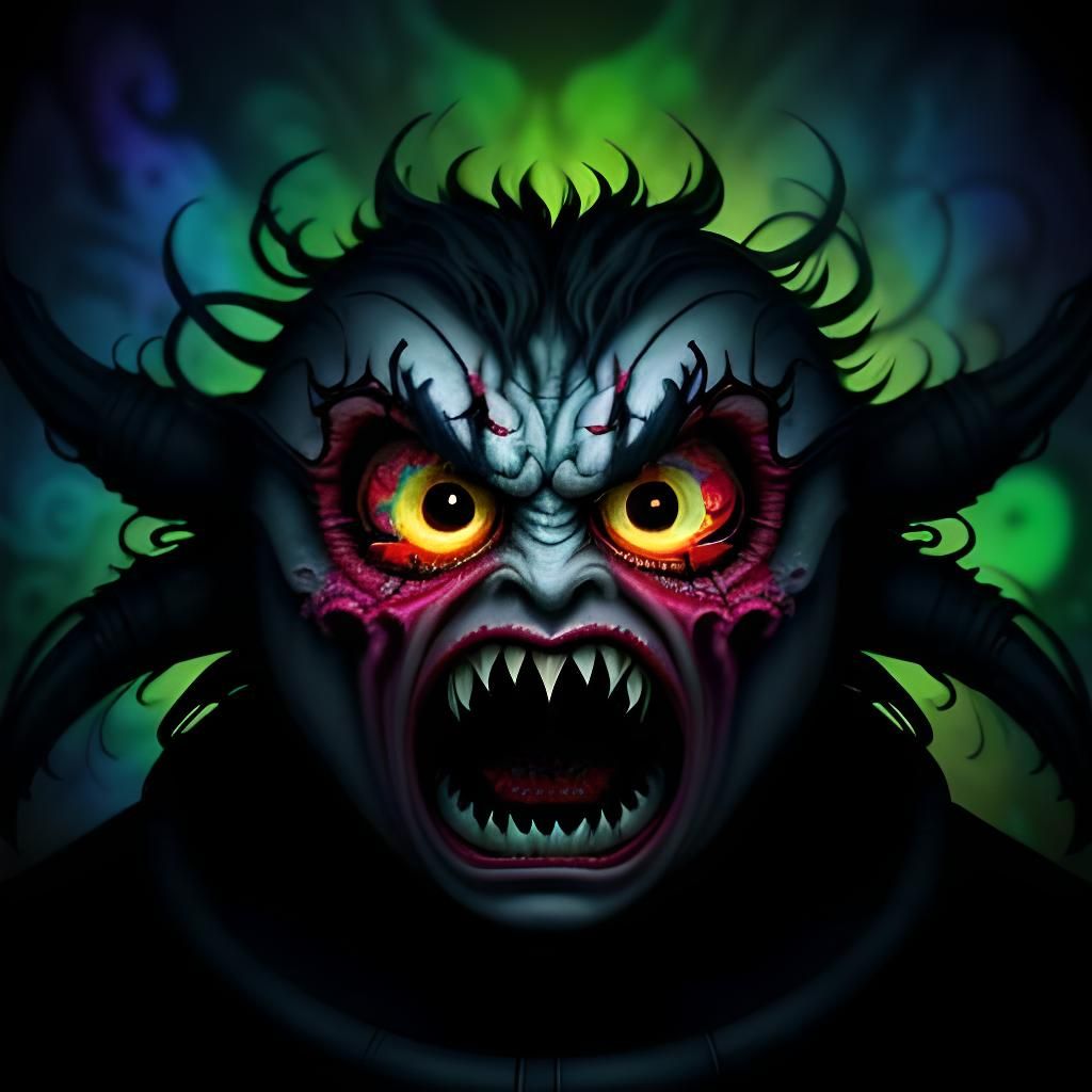 Mad Alien Face in Psychedelic Art Style