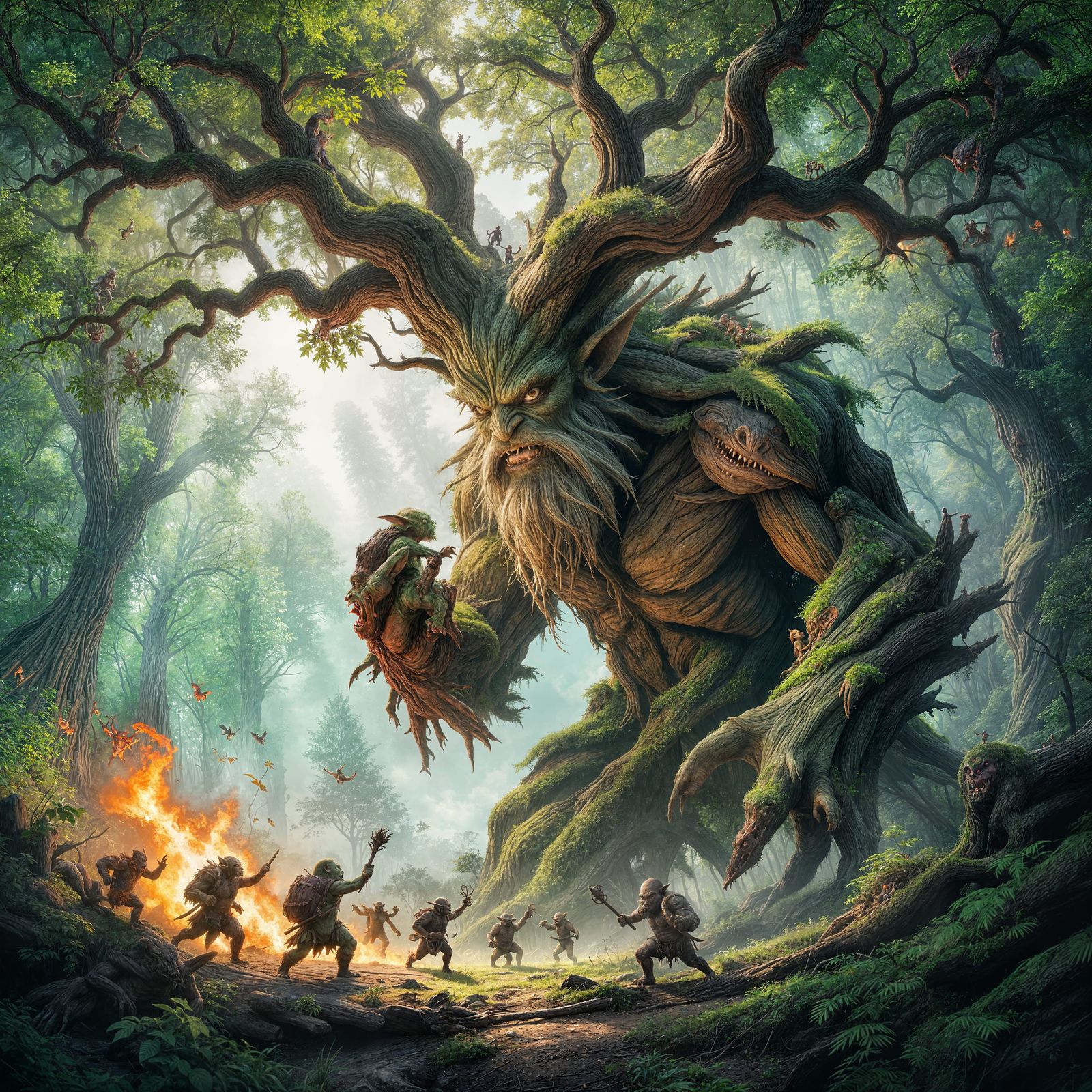 Giant Treant Devours Goblin, Chasing Fleeing Foes