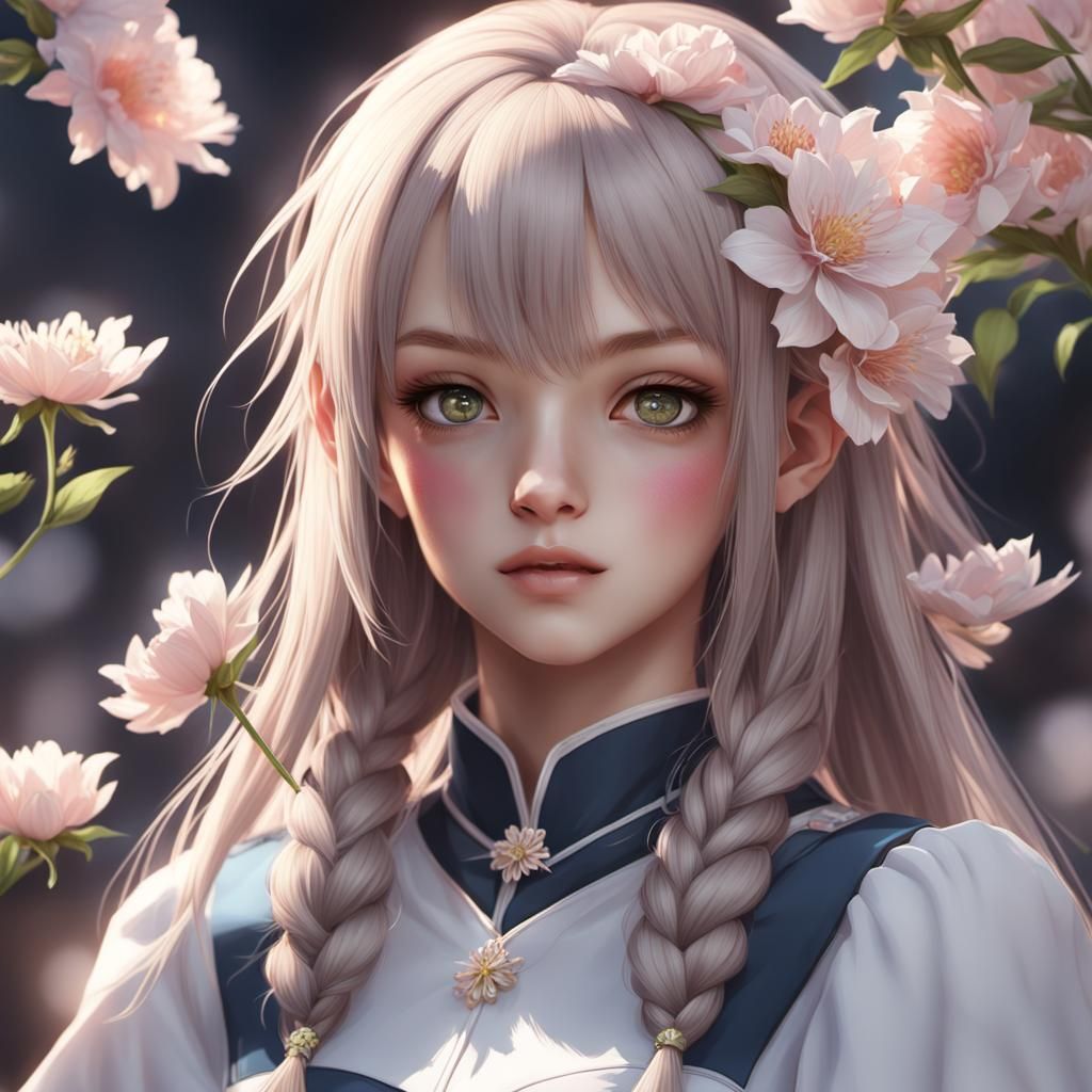 Anime Flower Girl in 3D Digital Art
