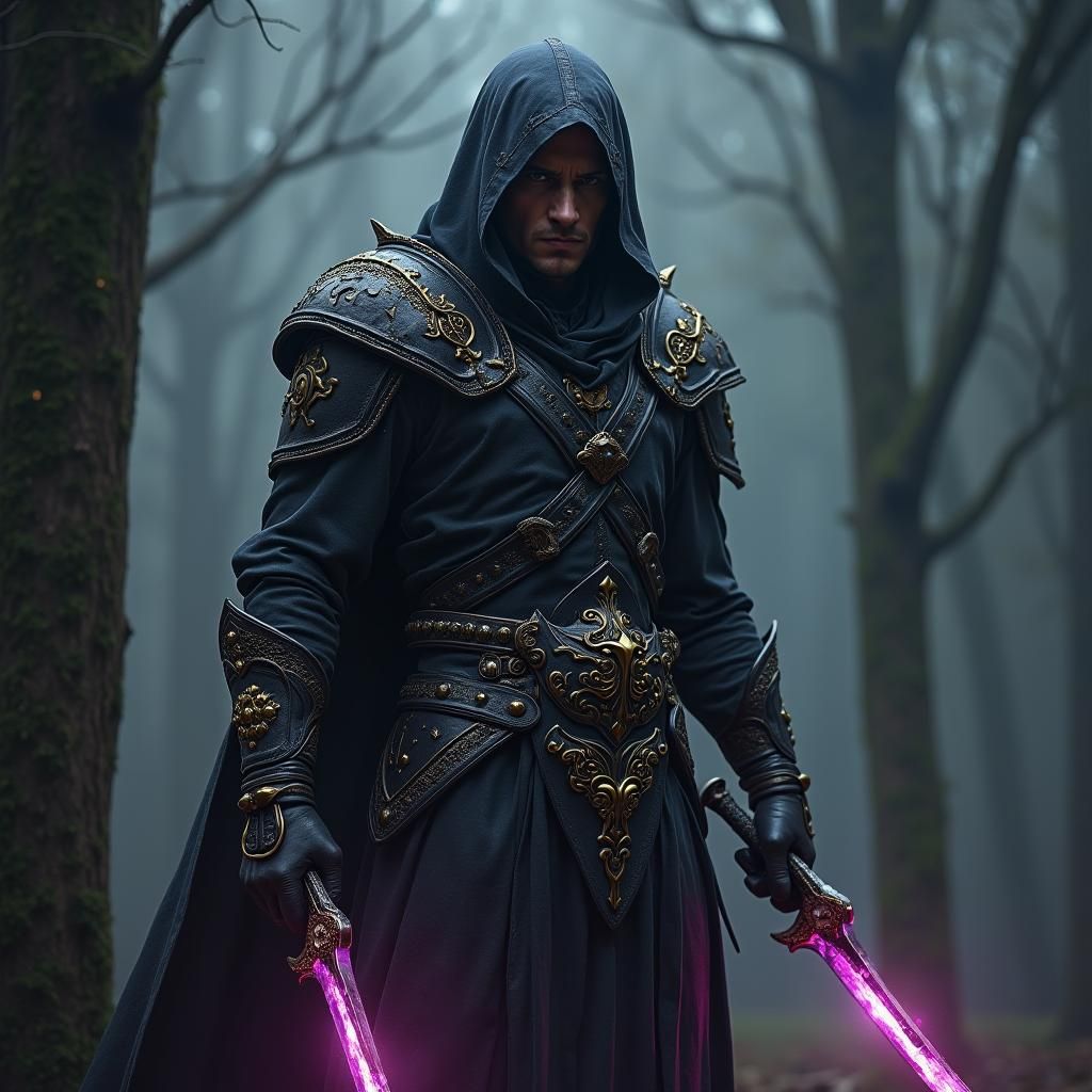 Blood Hunter in Mystical Forest, Dark Fantasy Art