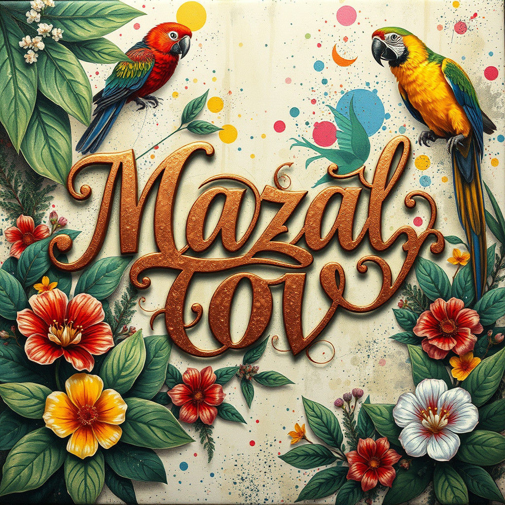 Elegant Calligraphy "Mazal Tov" with Floral Accents