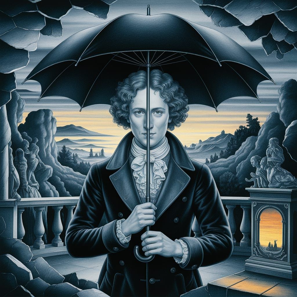 Ethereal Portrait in a Fragmented Mirrored Room, Shrouded in...