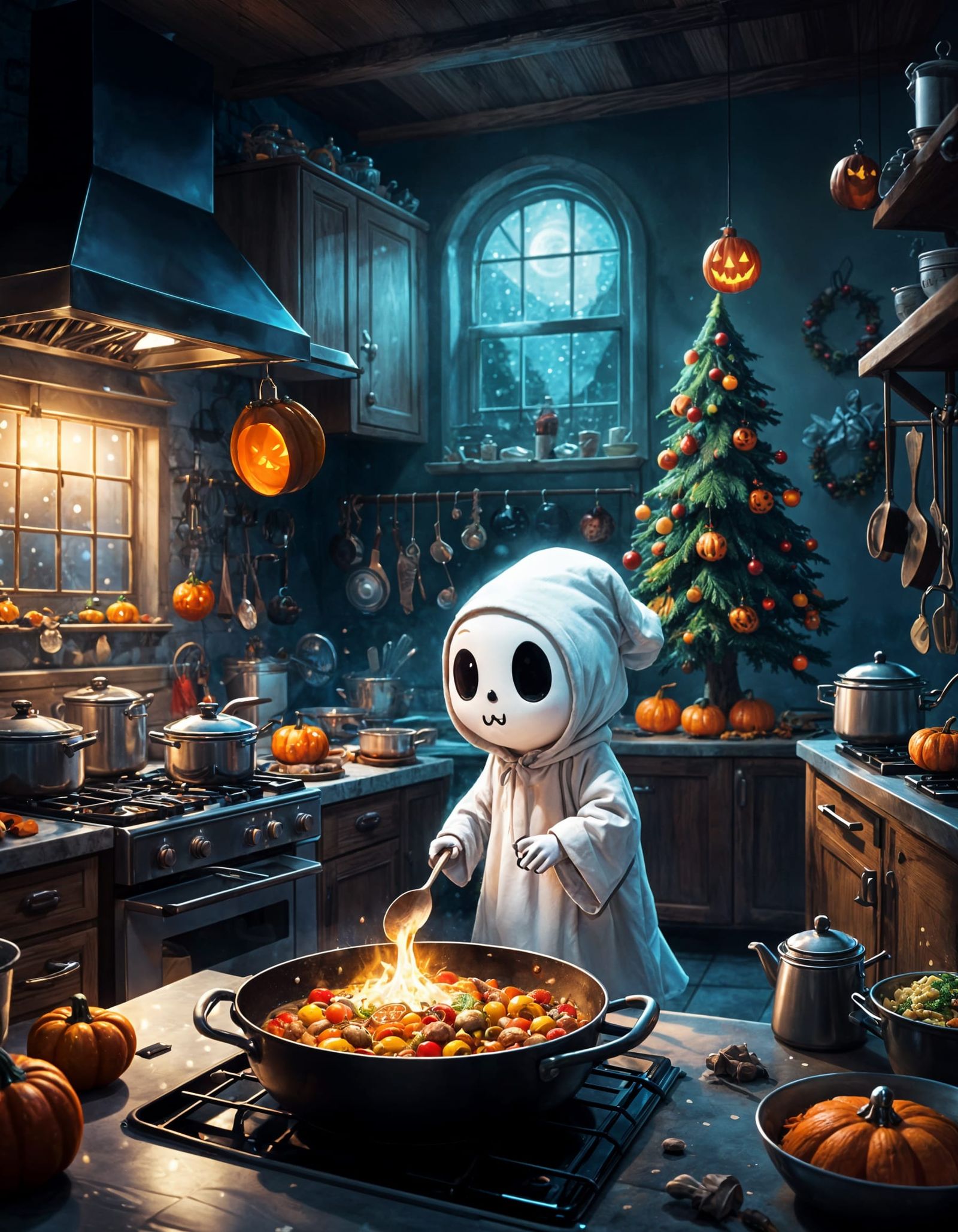 Tiny Ghost Chef Hosts Christmas-Halloween Feast