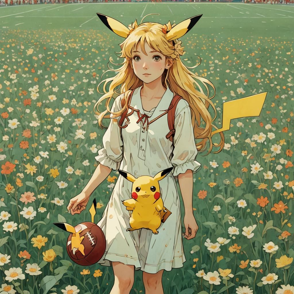 Pikachu in Virgin Suicides Style, Art Nouveau