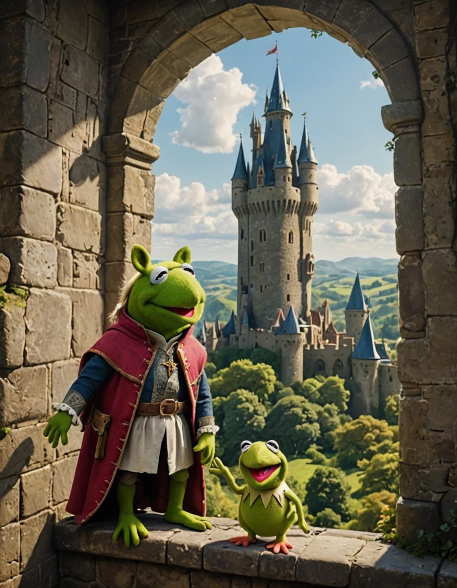 Kermit and Miss Piggy in Medieval Setting