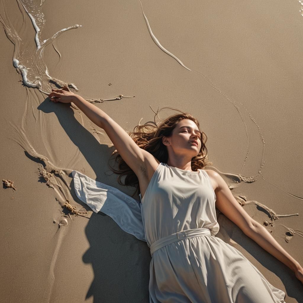 Woman on Beach in Hyper-Realistic Digital Art