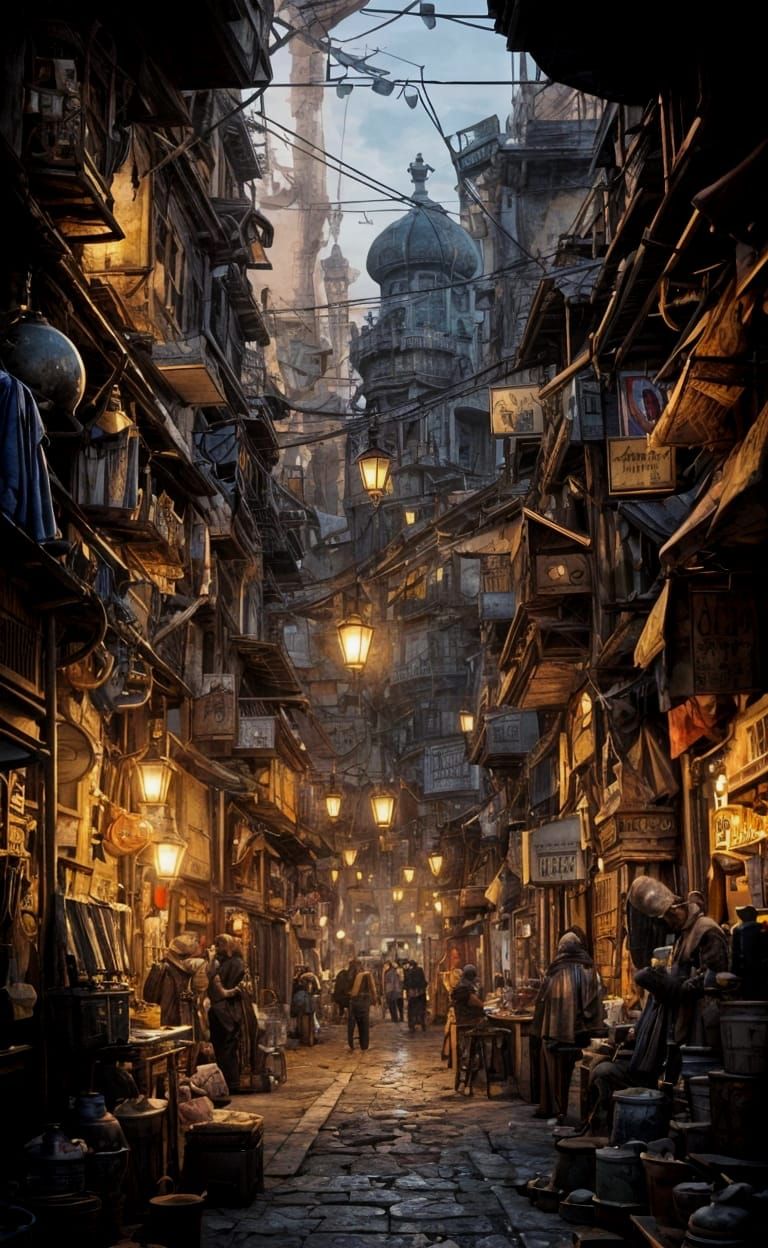 Steampunk Bazaar Alleyway Matte Painting