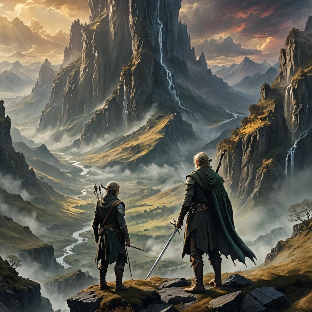 Epic Elf Warrior in Misty Landscape, Digital Art