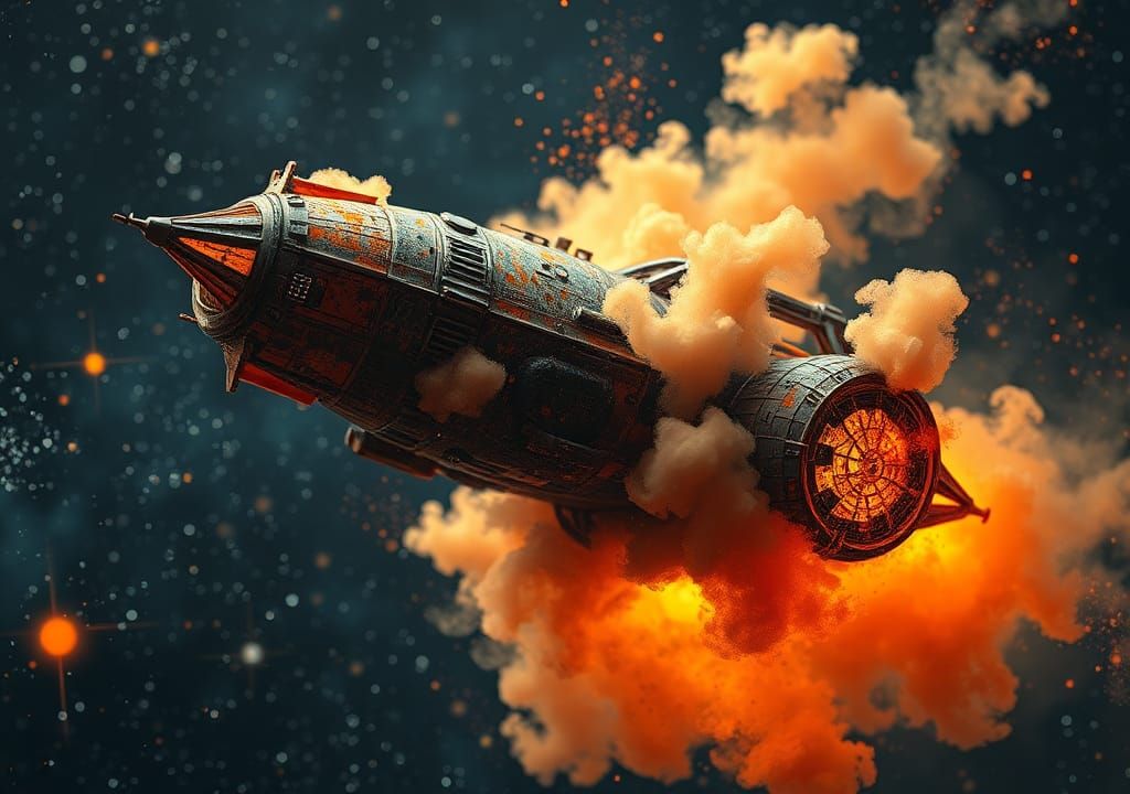 Sci-Fi Spaceship in Van Gogh-Style Space