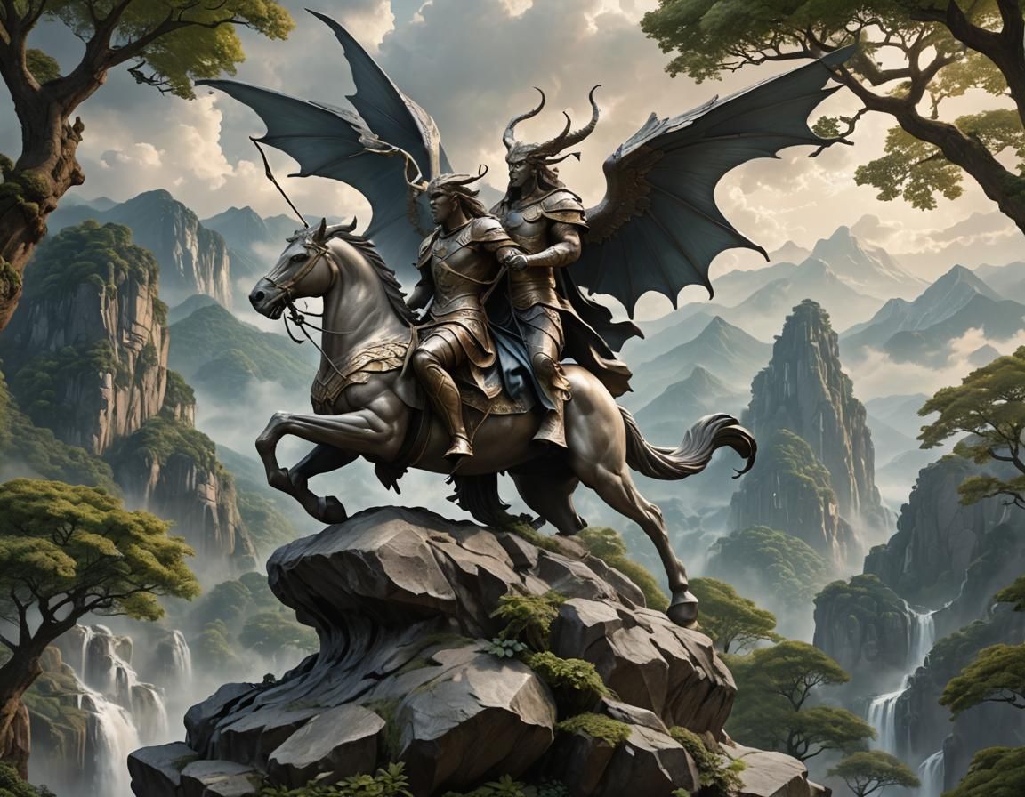 Winged Centaur Archer on Stone Statue