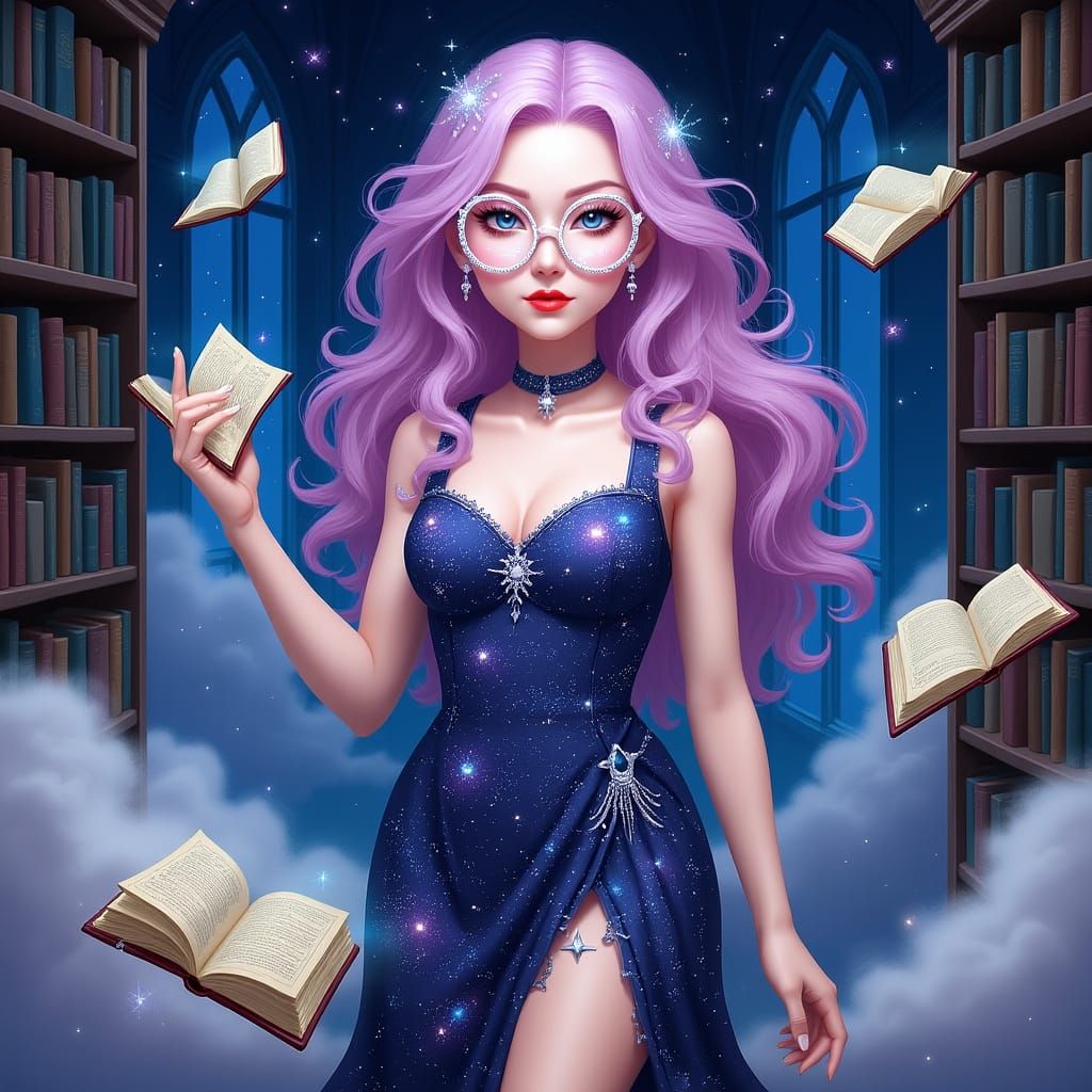 Celestial Cartographer in Art Nouveau Style Library