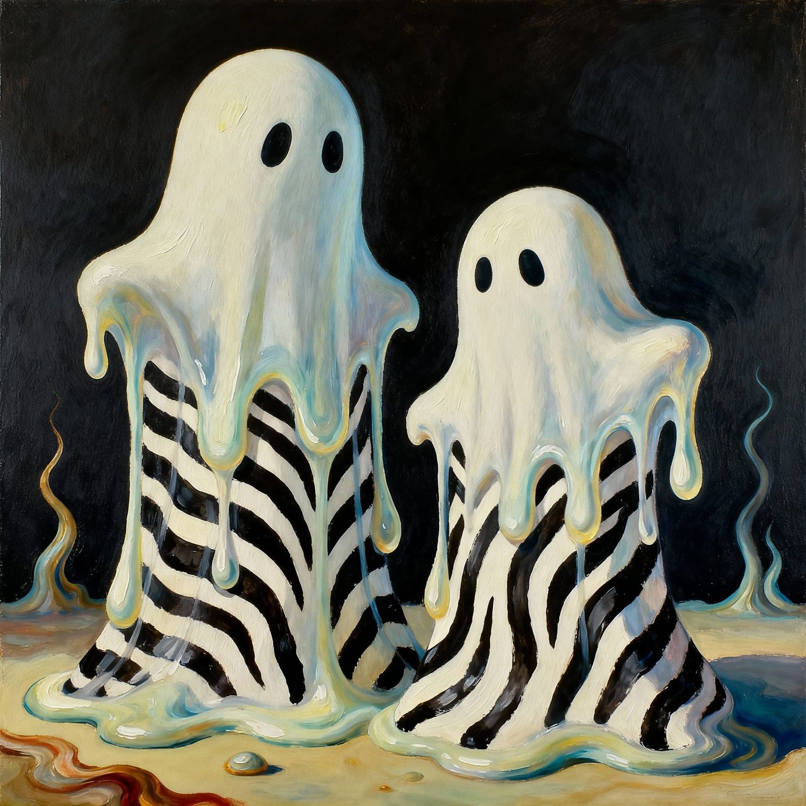 Surreal Melting Ghosts with Zebra Stripes in Oil Painting St...