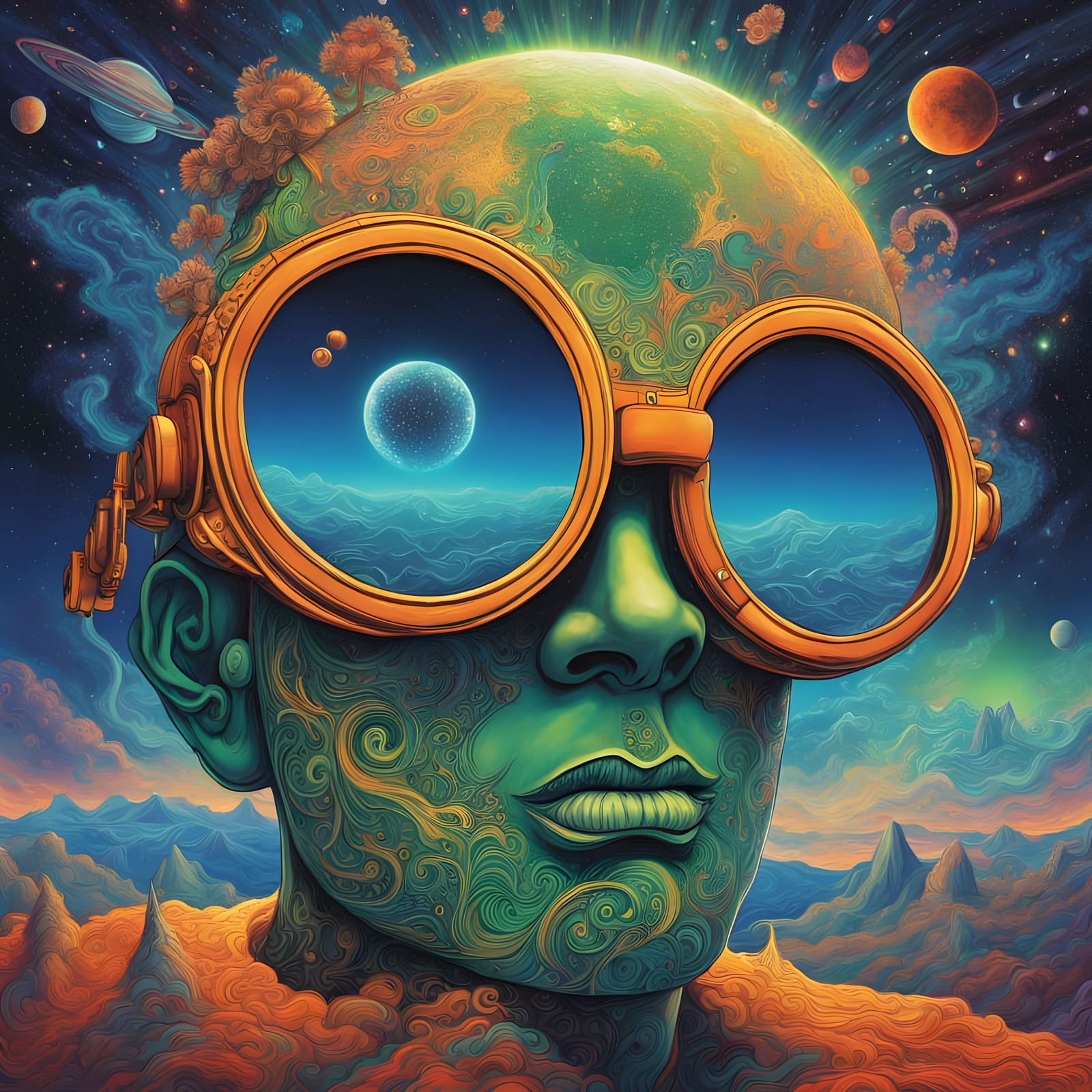 Cosmic Astral Illustration of Luminous Green and Thunder Gog...