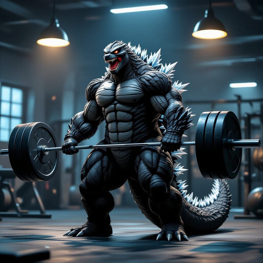 Godzilla Flexes Muscles in Gritty Industrial Gym
