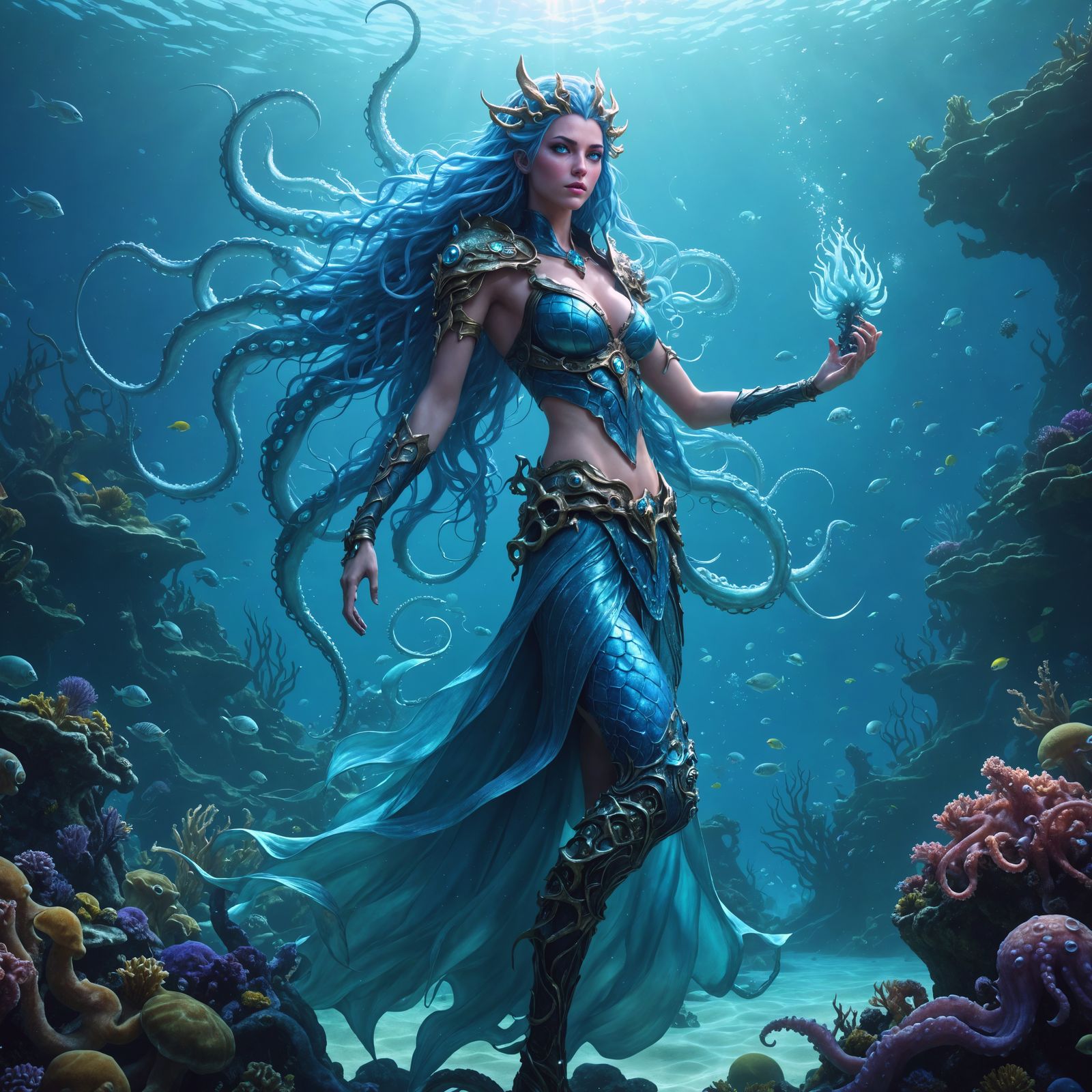 Mystical Underwater Goddess in Ancient Triton Attire