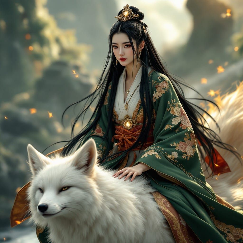 Japanese Goddess Dakiniten Rides White Fox in Edo Period Spl...