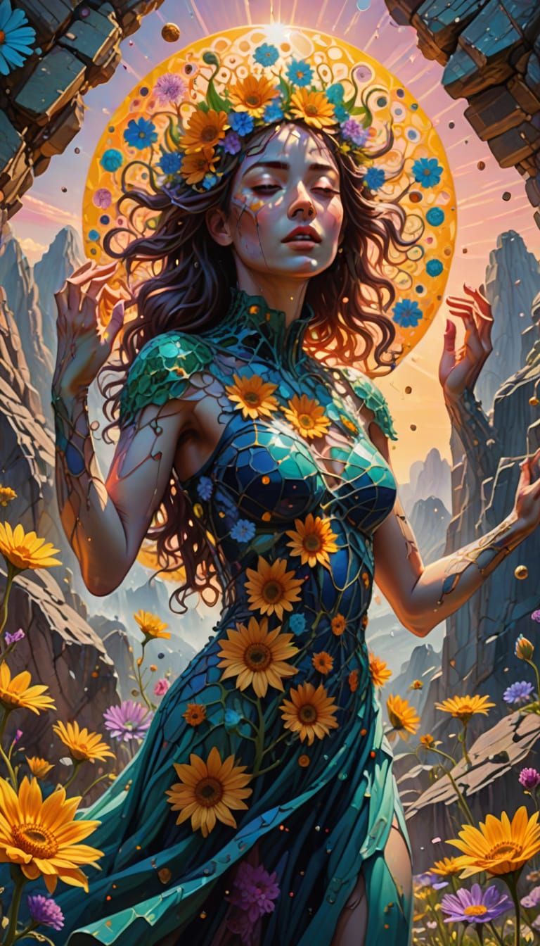 Surreal Floral Woman Dancing in Ecstasy