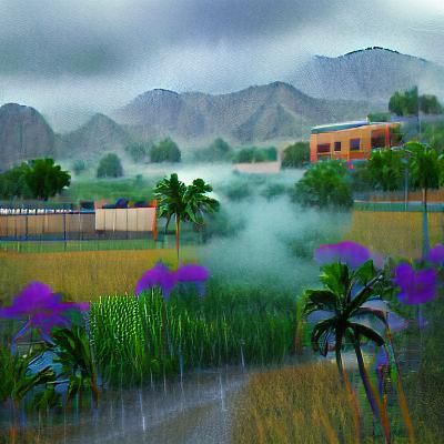 Realistic Monsoon Over Grassy Fields