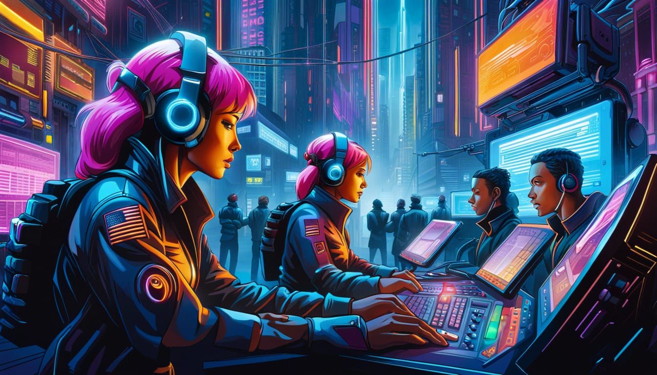Cyborg Team in Neon City: Cyberpunk Portrait
