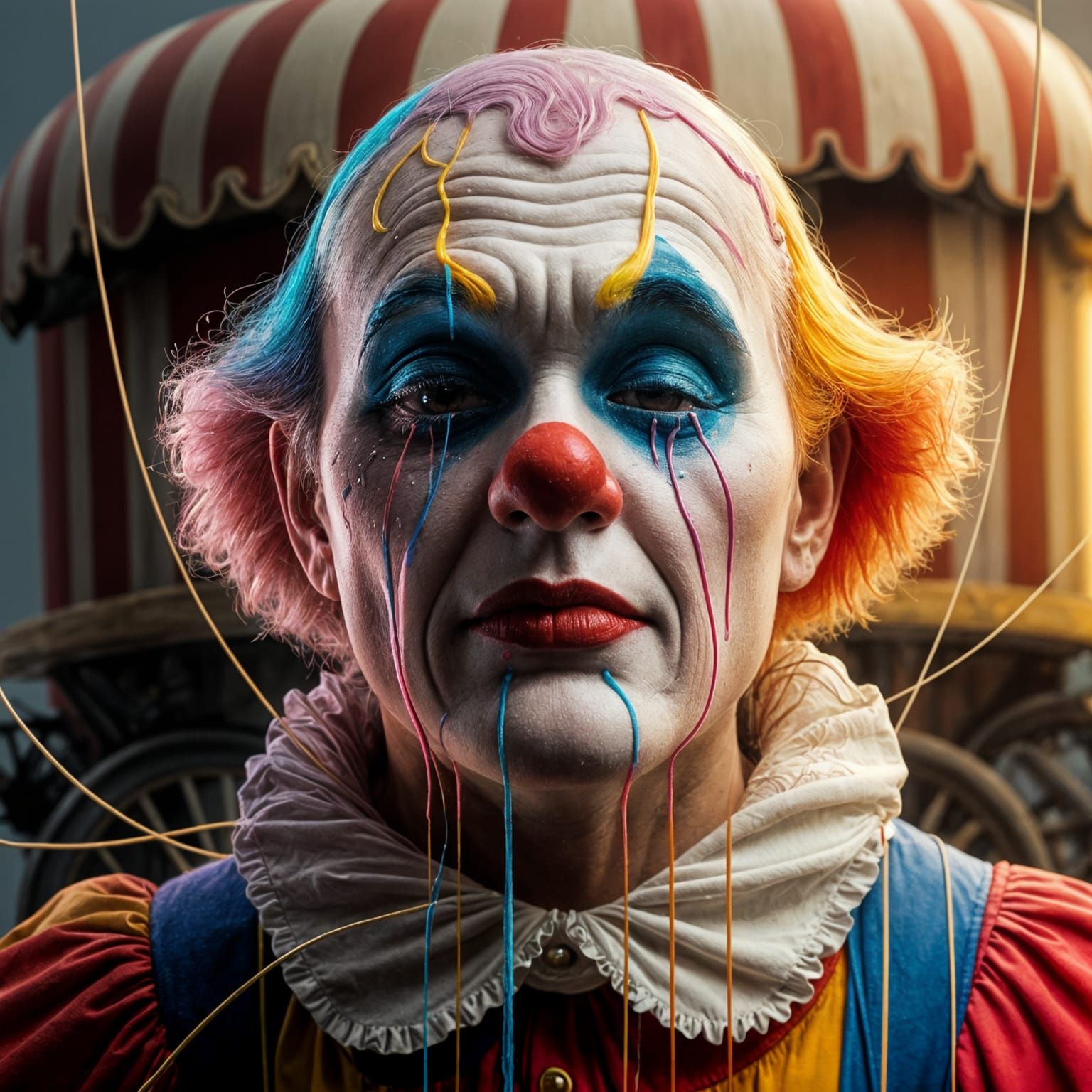 Whimsical Clown in Melting Wax, Vintage Circus Background