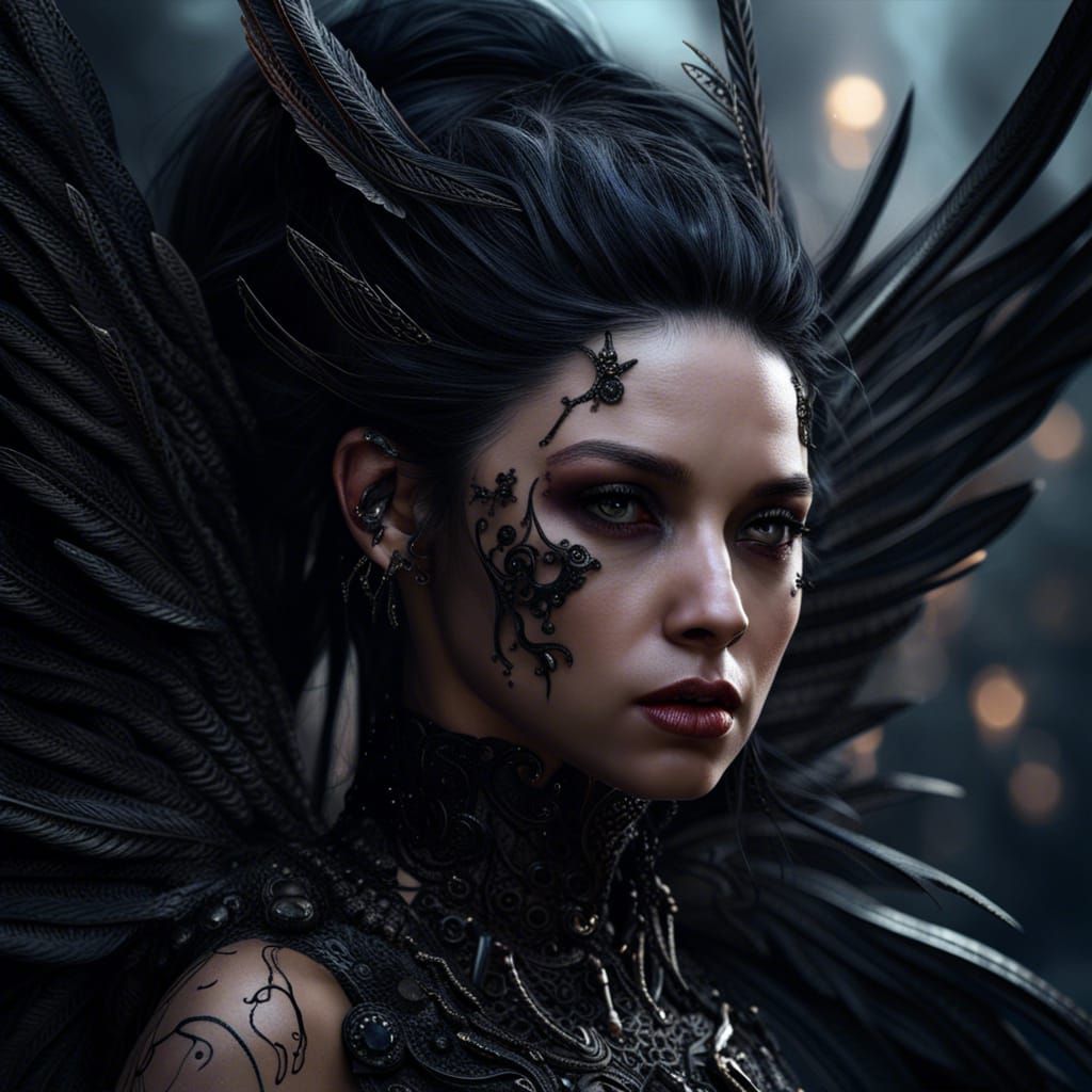 Dark Angel Portrait in Hyperrealistic Detail