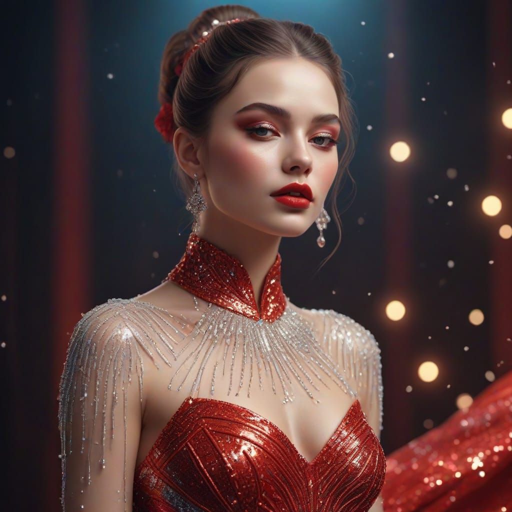 Hyper-Realistic Digital Portrait of a Dancer in Vibrant Glit...