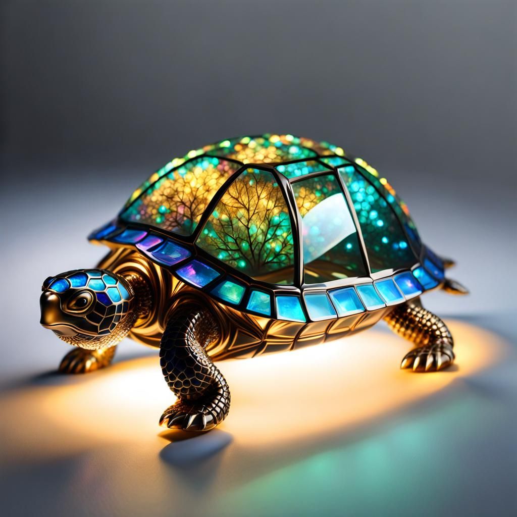 Bioluminescent Crystal Turtle Sculpture in Glass Art Style