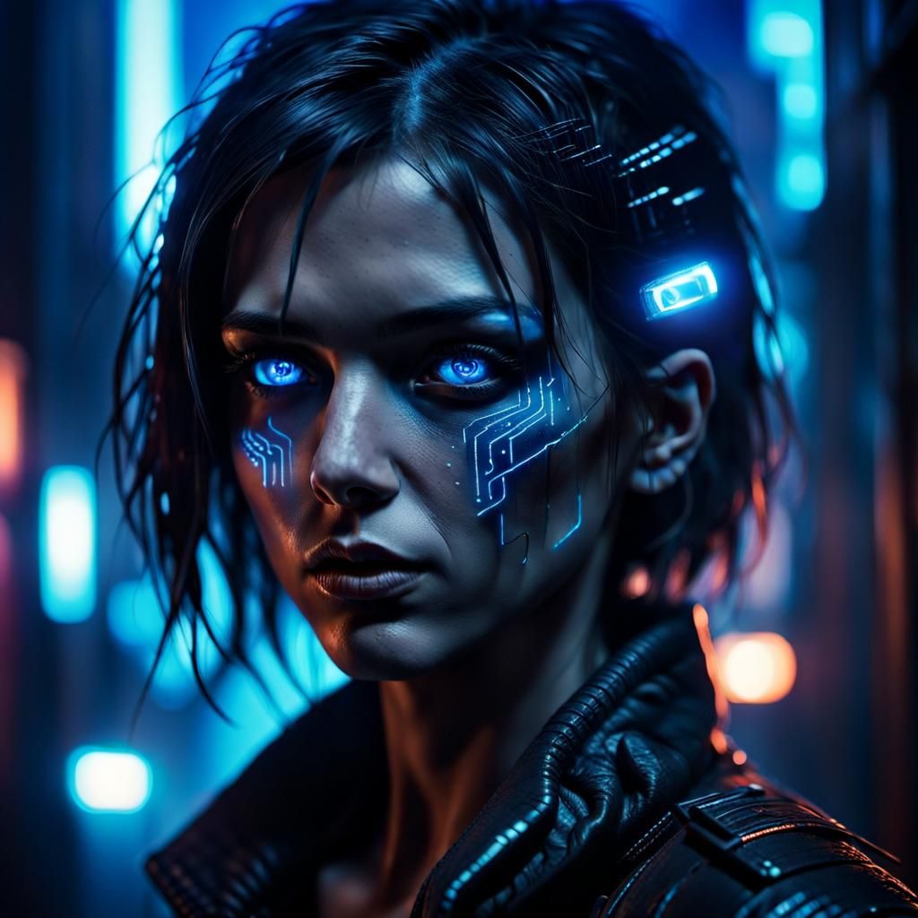 Cyberpunk Woman in a Thousand Yard Stare