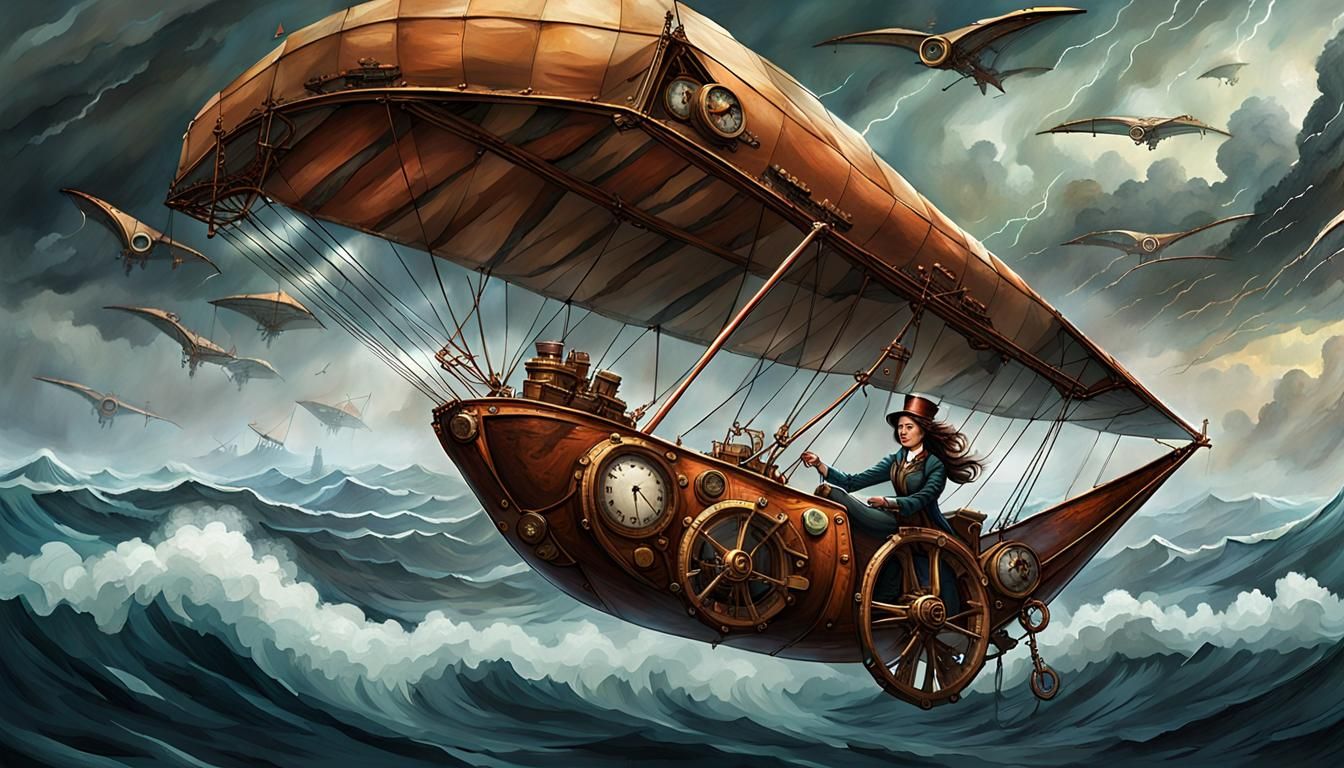 Steampunk Hang Glider Soars Through Stormy Skies