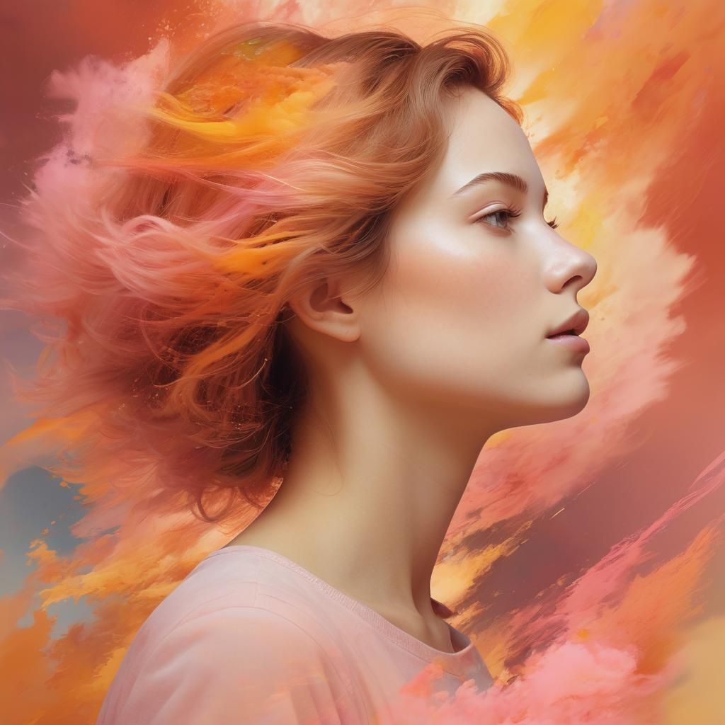 Serene Woman Dissolving into Autumn Colors: Glitch Art