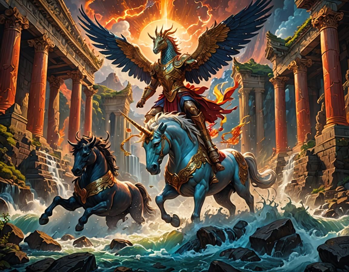 Unicorn, Minotaur, Phoenix, and Griffin in 2D Art