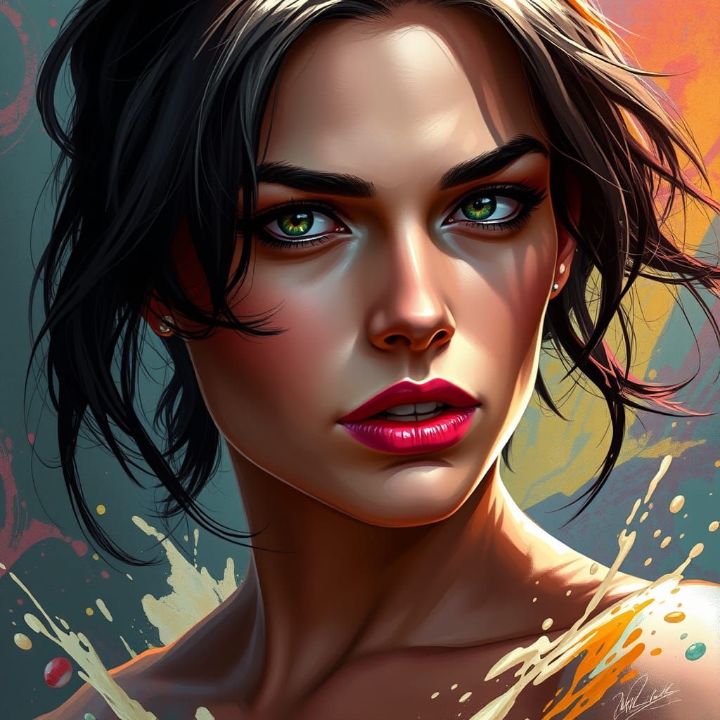 Hyperrealistic Jaimie Alexander in Vibrant Splash Art