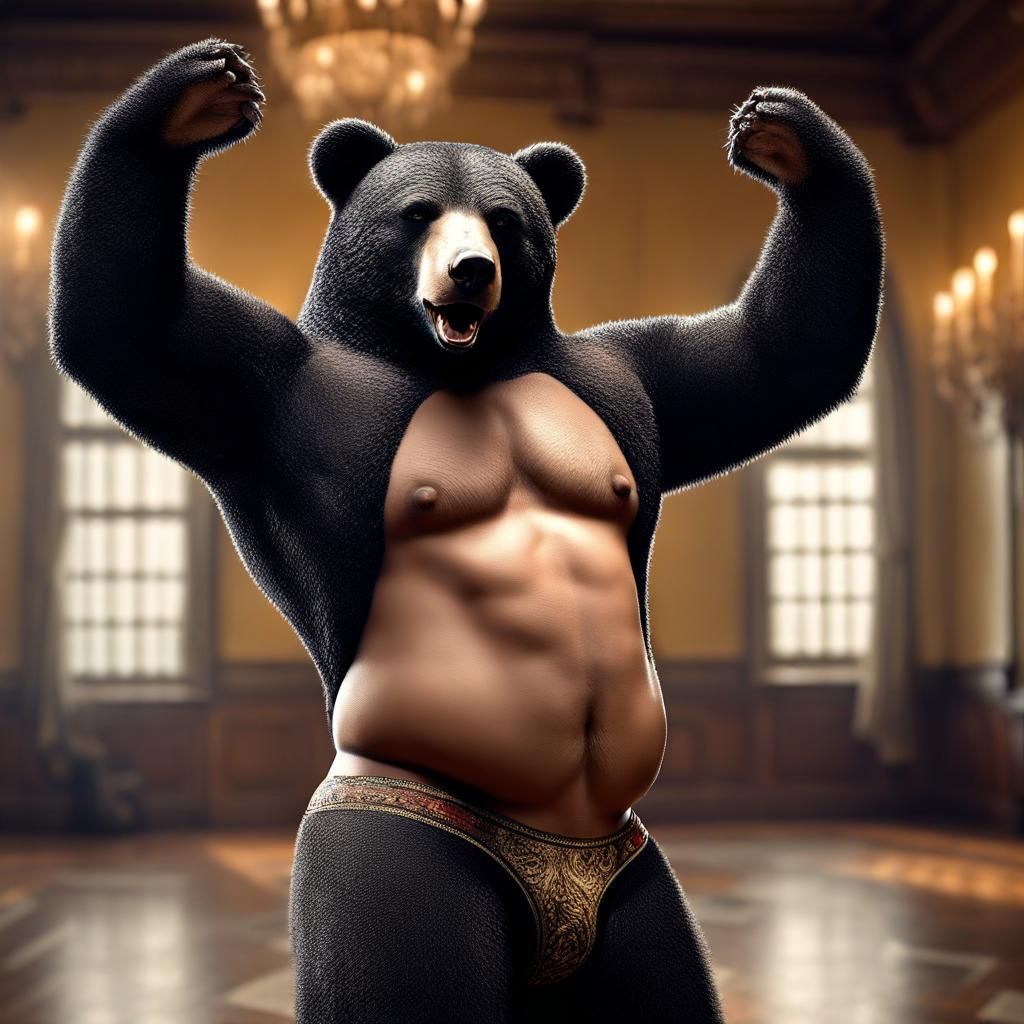 Hyperrealistic Gay Bear Dancing in Jock Strap
