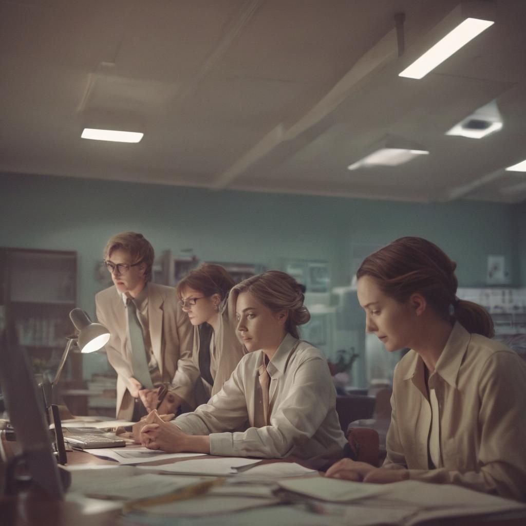Cinematic Office Scene with Warm Film Grain
