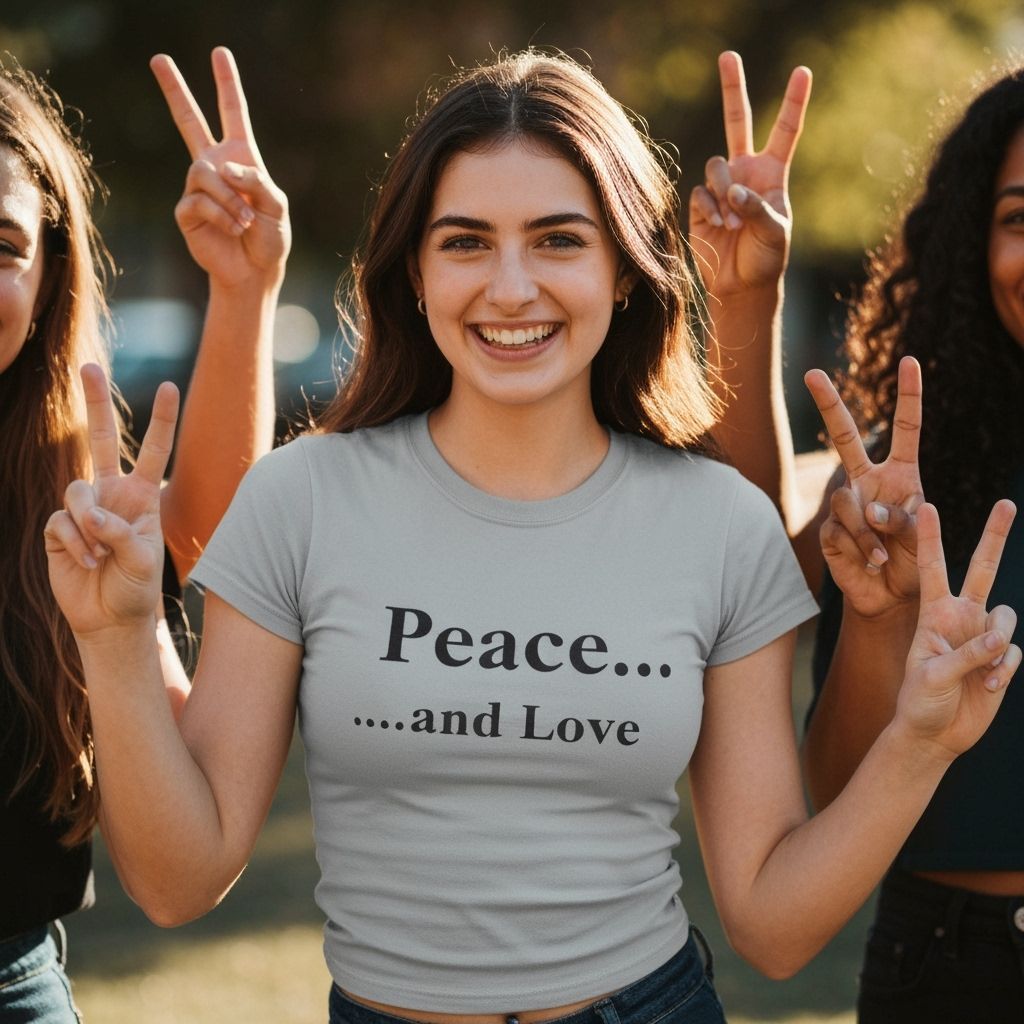 Young Woman Promotes Peace and Love in Vibrant Photo
